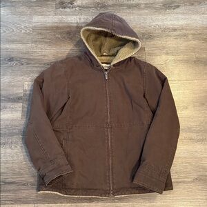 Dri-Duck Canvas Jacket Women’s Brown Barn Chore Coat Sherpa Lined Hooded Size M